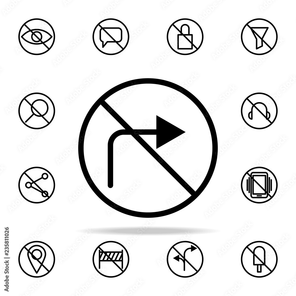 Poster prohibition of right direction icon. ban icons universal set for web and mobile