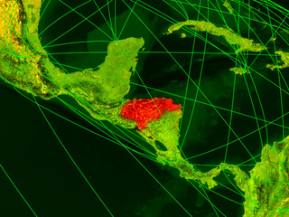 Honduras on digital map with networks. Concept of international travel, communication and technology.