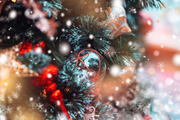 Obraz na płótnie Canvas Christmas background witg bokeh light