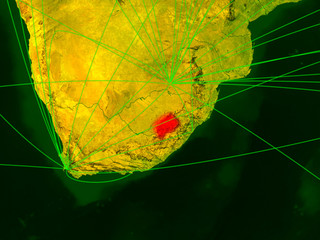 Lesotho on digital map with networks. Concept of international travel, communication and technology.
