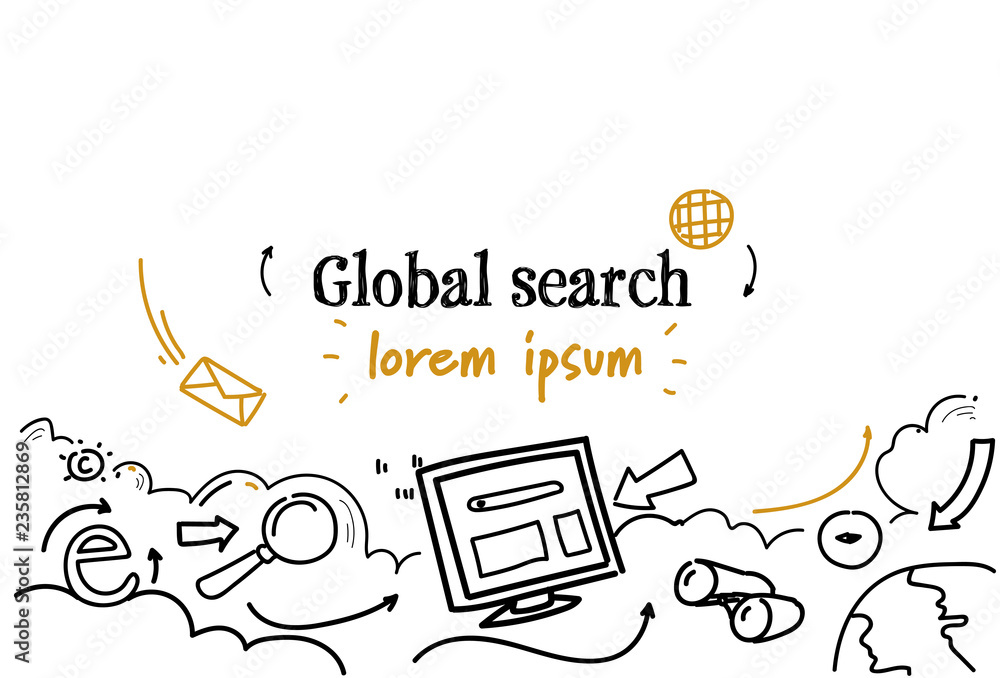 Aufkleber web browser global search concept sketch doodle horizontal isolated copy space
