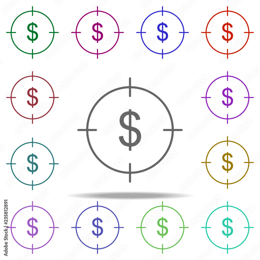 Poster target dollar icon. elements of finance in multi color style icons. simple icon for websites, web de