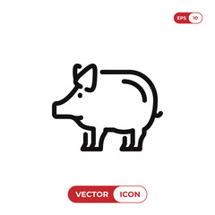 Outline Pig icon isolated on white background. Pork sketch symbol. Editable stroke. Line vector illustration. EPS10.