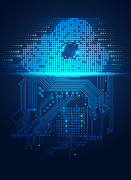 cloud symbol combined with electronic board, concept of cloud computing