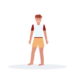 Fototapeta premium man wearing t-short and shorts standing pose happy guy summer vacation concept male cartoon character full length flat isolated