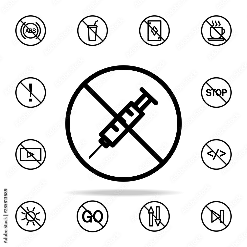 Aufkleber prohibition of injection icon. ban icons universal set for web and mobile