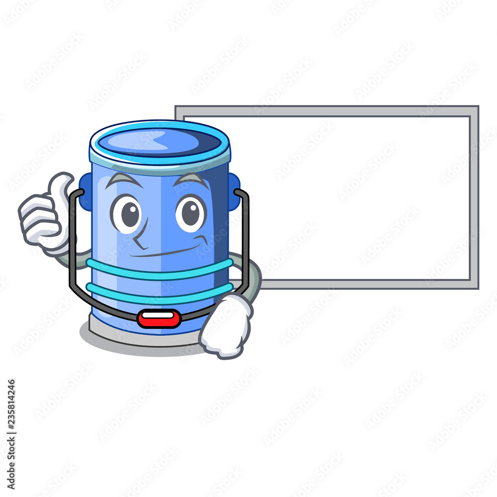 Sticker Thumbs up with board cylinder bucket Cartoon of for liquid