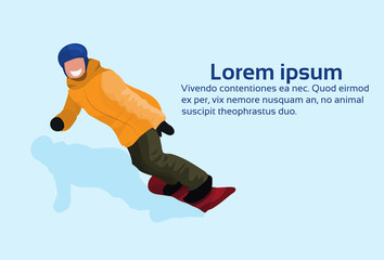 snowboarder man sliding down guy snowboarding winter vacation activity flat horizontal copy space isolated