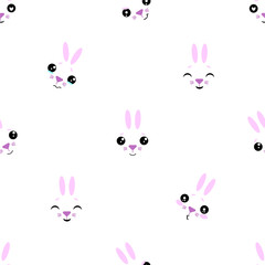 Obraz premium Vector seamless background. Kawai rabbit on the white background, cartoon bunny.