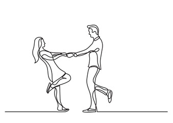 continuous line drawing of happy couple dancing together