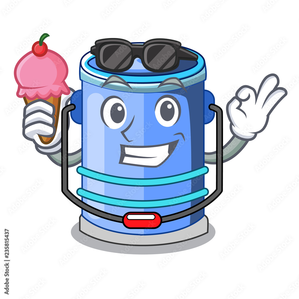 Sticker With ice cream cylinder bucket Isometric of for mascot