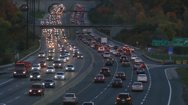 TORONTO, CANADA on Oct 19th: Don Valley Parkway on Oct 19th, 2016 in Toronto, Canada. The Don Valley Parkway connects the Gardiner Expressway in downtown Toronto with Highway 401.