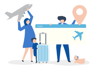 Illustration of family traveling together