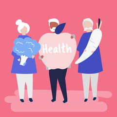 Characters of retired seniors and health concept illustration