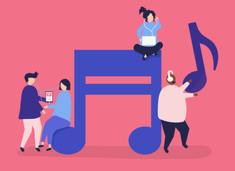 Characters of people listening to music illustration