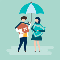 Couple and a house insurance concept illustration