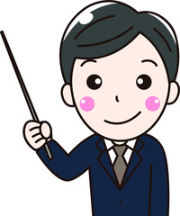 男性会社員サラリーマンの笑顔で解説説明