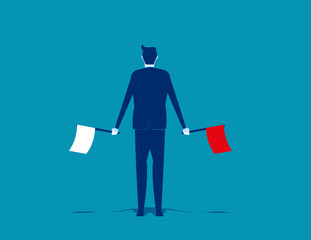 Businessman waving the flags. Concept business vector illustration. Flat design style.