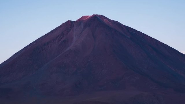 Zoom out timelapse of the volcano of Licancabur during sunrise in Sur Lipez Province of Bolivia DF