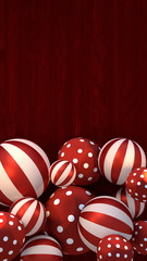 Red and white glossy polka dots balls vertical wallpaper. 3d rendering picture.