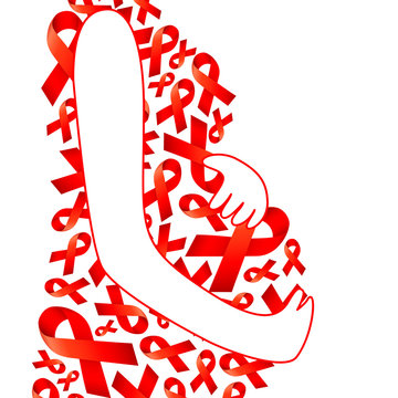 pregnant woman, filled with red ribbon. World aids day concept. Vector illustration isolated on white background.