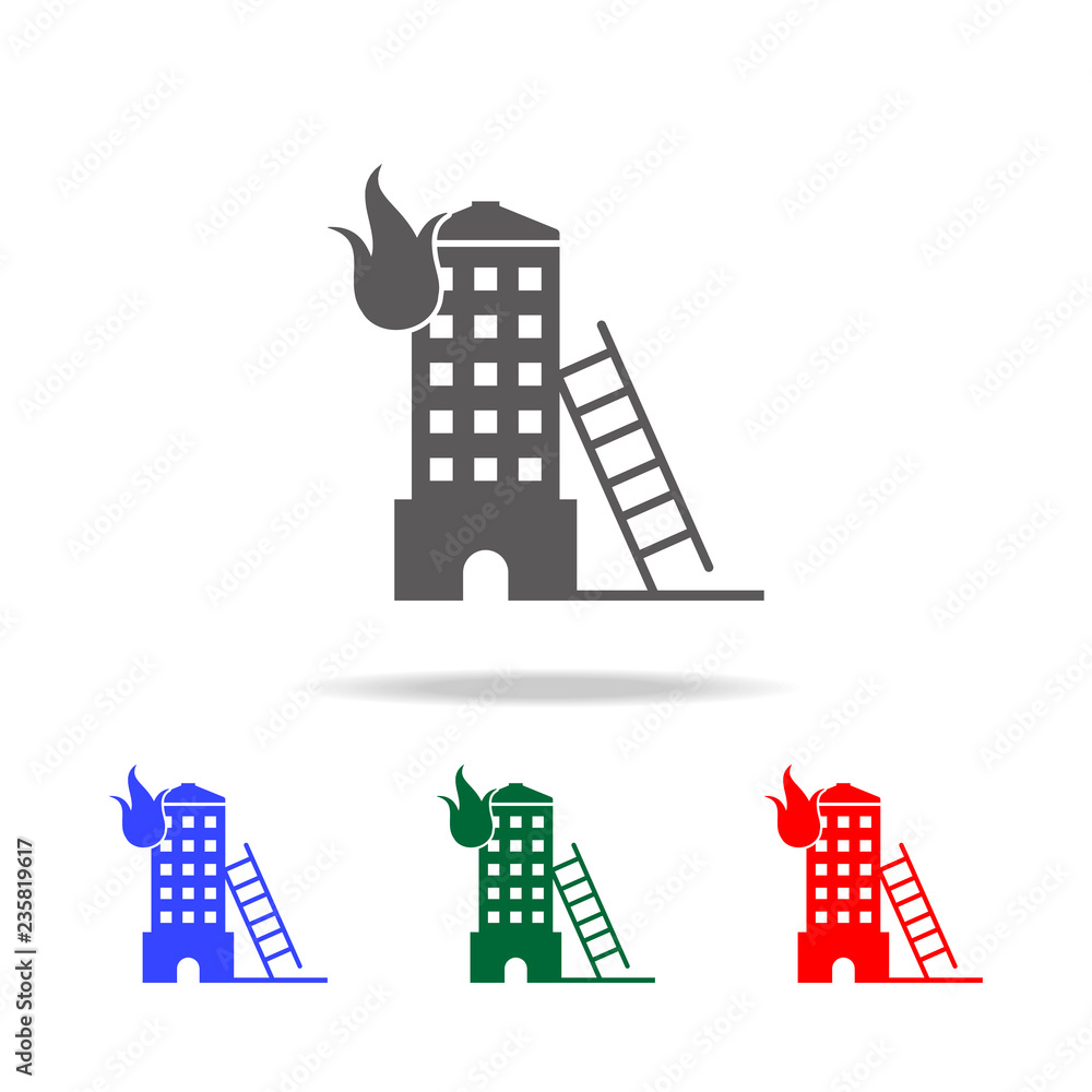 Aufkleber fire in the building icon. elements of fireman in multi colored icons. premium quality graphic desig