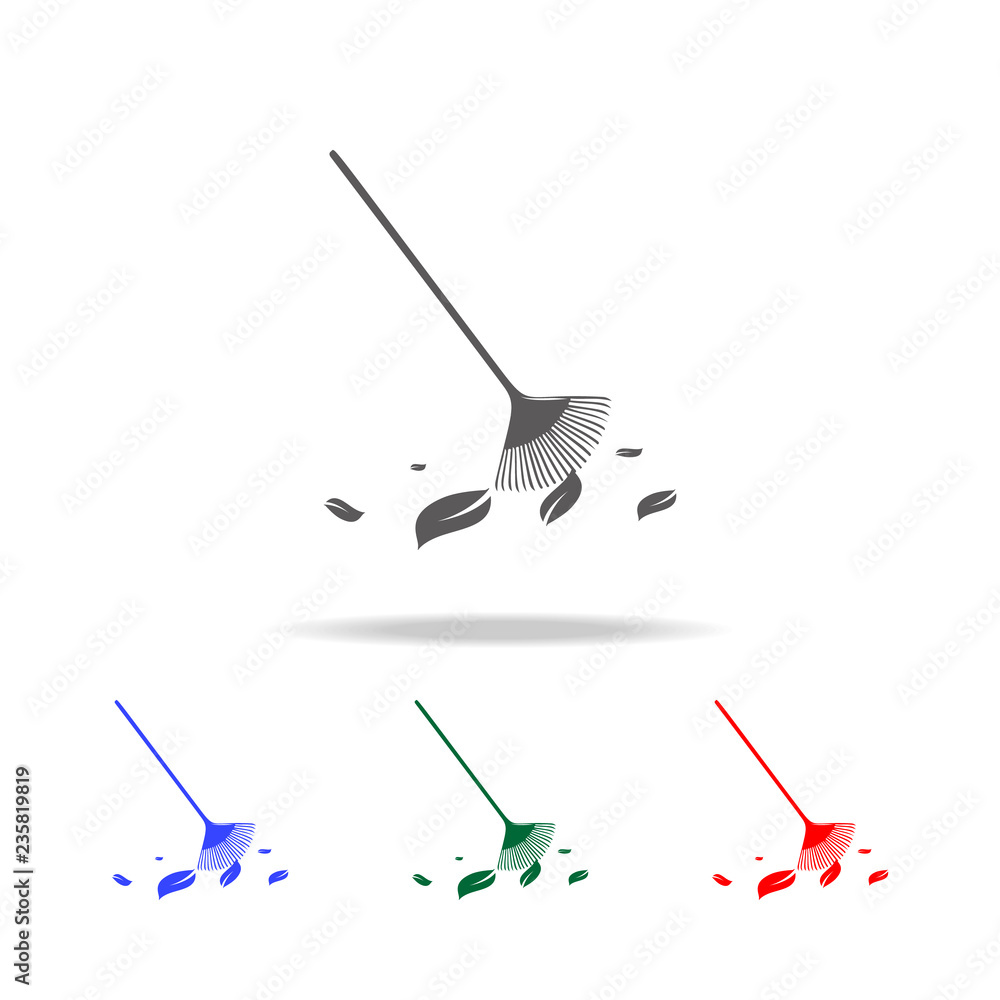 Poster rake for leaves icon. elements of garden in multi colored icons. premium quality graphic design icon