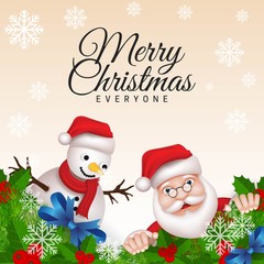 Christmas background with santa, snowman & christmas tree