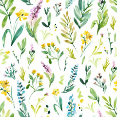 Watercolor Botanical Pattern. Floral Background Repeating Pattern. Watercolor Floral Pattern