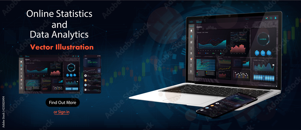 Aufkleber online statistics and data analytics. isometric vector illustration. digital money market, investmen