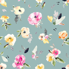 Vintage Watercolor Floral Background Pattern. Repeating Floral Pattern