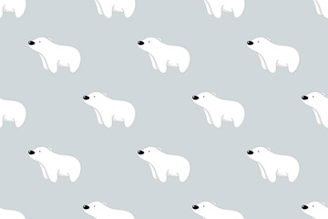Seamless pattern, vector illustration of cute bear cartoon character on gray background.