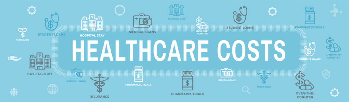 Healthcare costs Icon Set Web Header Banner - expenses showing concept of expensive health care