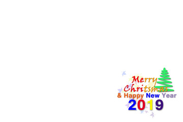 Obraz premium Merry Christmas and Happy New Year 2019 with colour full Lettering design placed in left below corner on lite isolated background