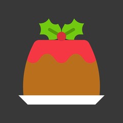 pudding icon with mistletoe, christmas food set. flat style