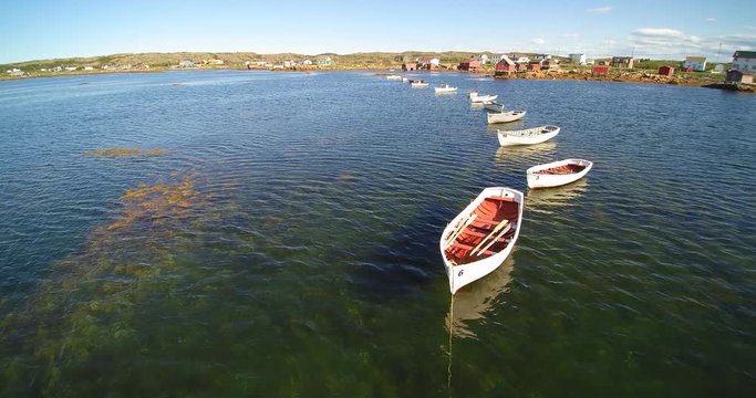 Boats in quaint fishing village aerial view