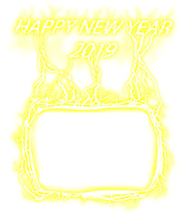 年賀状 クリップアート フォトフレーム 賀詞 Happy new year 2019 稲妻 黄色