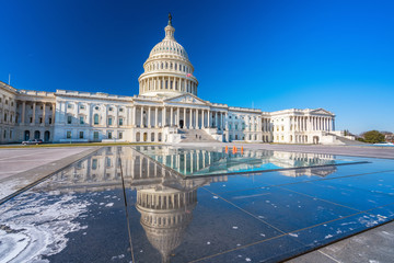 US Capitol over blue sky at winter day
