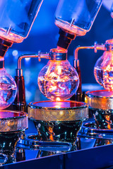 Syphon Coffee maker accessories and tools./ Syphon Coffee or Vacuum Coffee is full immersion tasteful and this process show boiling water by Beam heater.