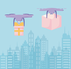 delivery service drone flying with boxes