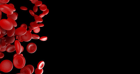 Red blood cells on black blank space on right side