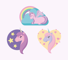 set of cute unicorns fairy tale