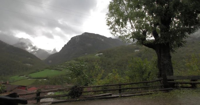 Panning Time-lapse view of mountains, from Caleao, In Parque Natural de Redes, Asturias, Spain
