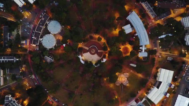 Top down view of illuminated lights in Unicamp University of Campinas roundabout circle, Sao Paulo, Brazil