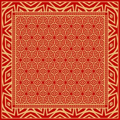 Geometric ornament with frame, border. Art-deco background. Bandanna, shawl, scarf, tablecloth design.