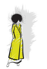 Fashion girl Sketch. Stylish fashion model. Pretty young girl.