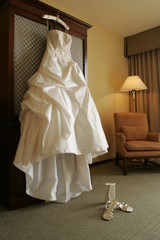 white wedding dress on the hanger