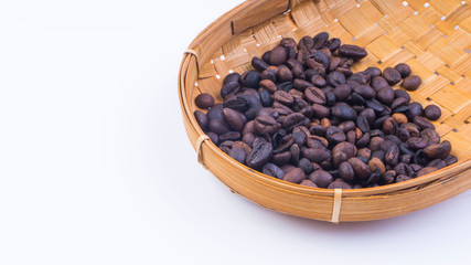 Fototapeta premium Coffee beans closeup with selective focus and crop fragment