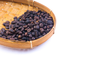 Coffee beans closeup with selective focus and crop fragment