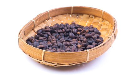 Coffee beans closeup with selective focus and crop fragment
